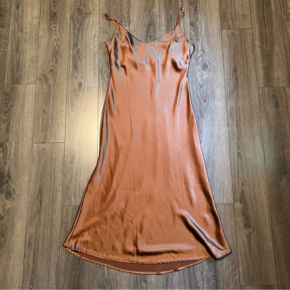 OAK + FORT Copper Slip Midi Dress Spaghetti Strap | Size L